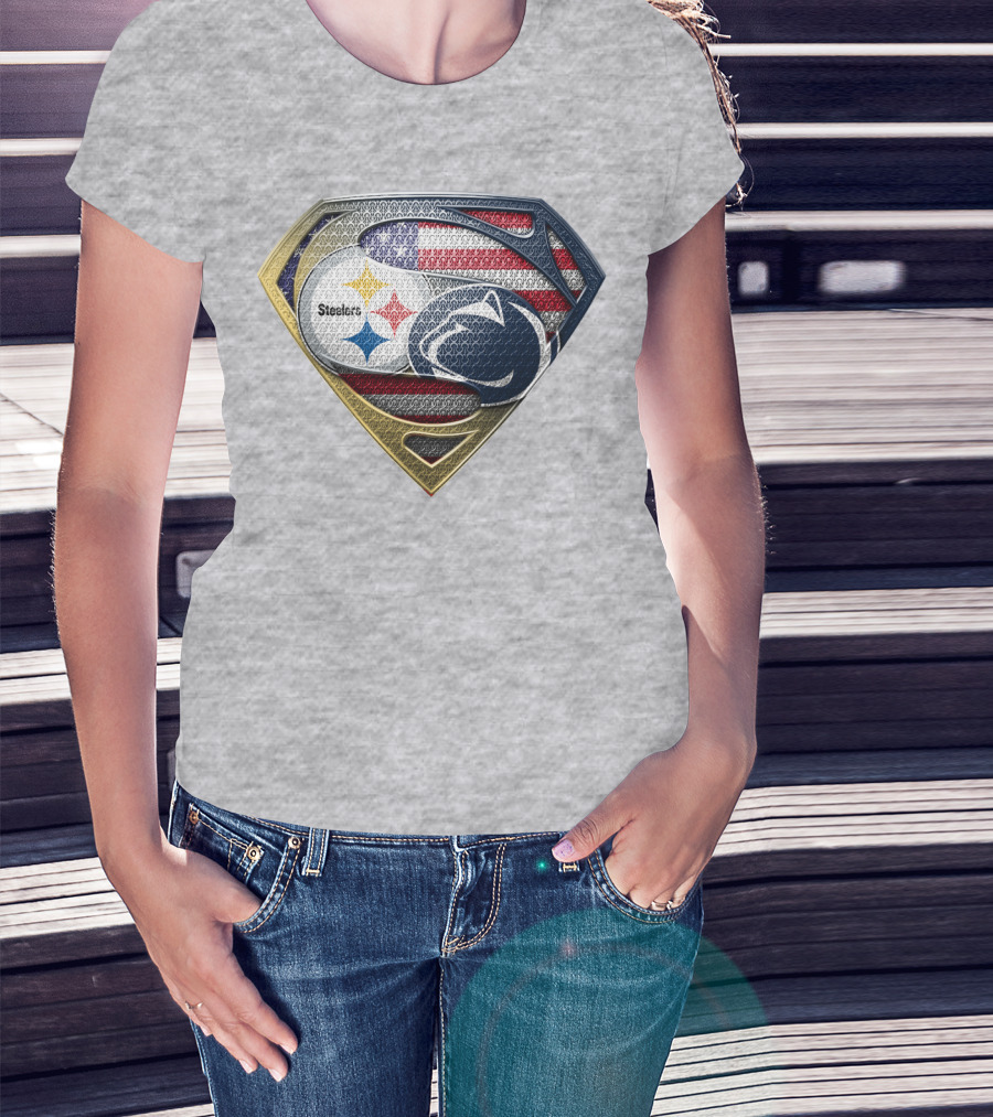 Steelers Penn State Super Shield With American Flag T-Shirt