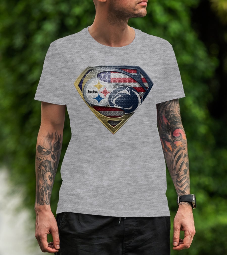 Steelers Penn State Super Shield With American Flag T-Shirt