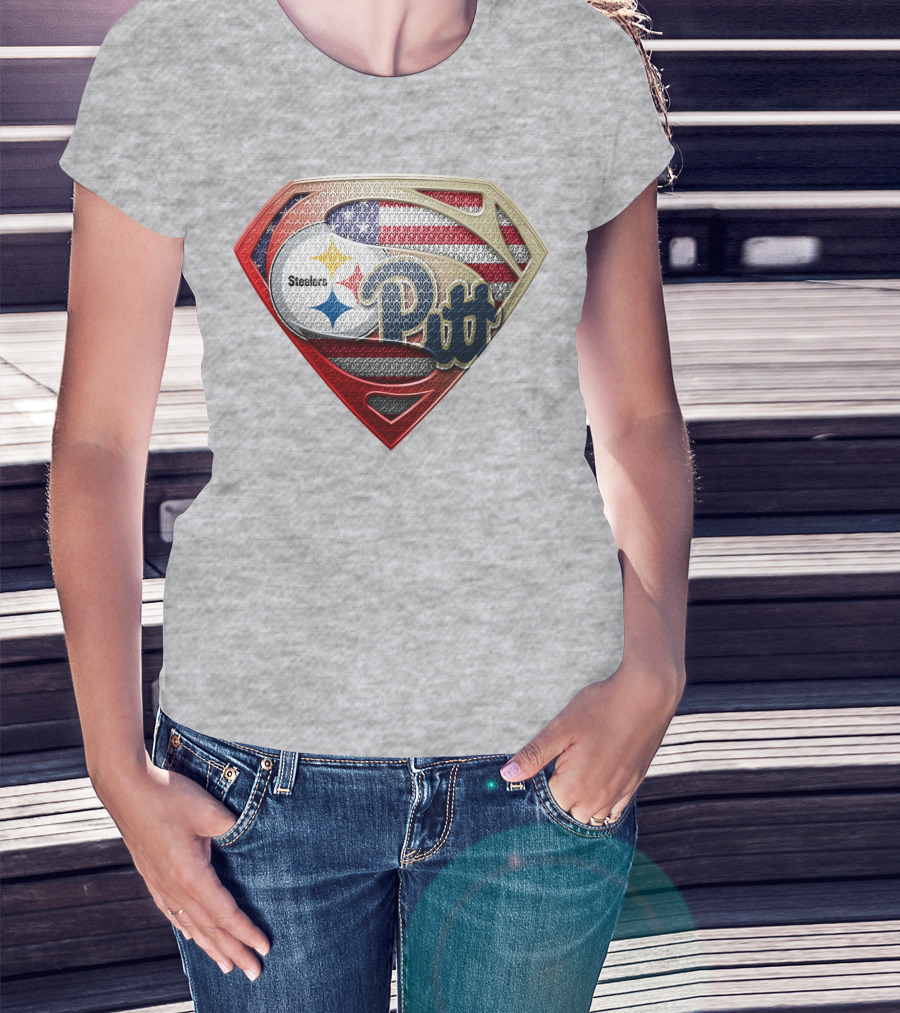 Superman Shield Stars And Stripes Steelers Pitt T-Shirt