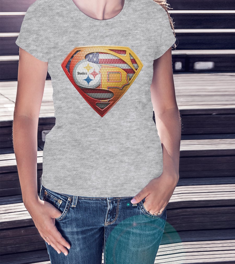Steelers Pirates Super Emblem Usa Flag T-Shirt