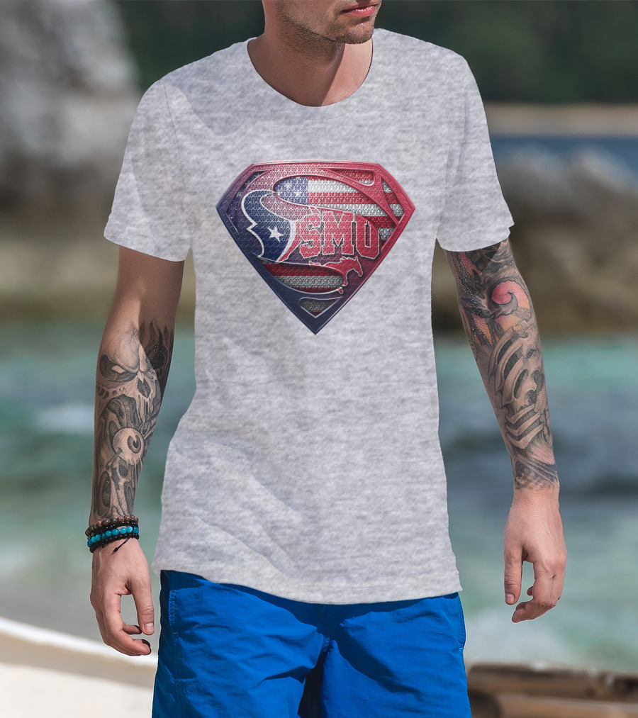 Smu Texas Superhero Shield With American Flag Colors T-Shirt