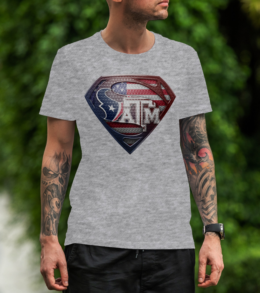 Superman Shield American Flag Texas A&M T-Shirt