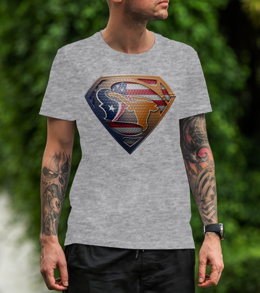 Texas Longhorns American Flag Superman Shield T-Shirt