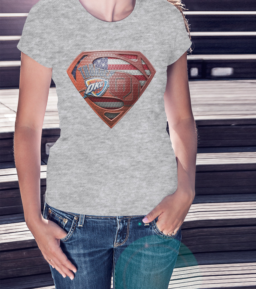 Oklahoma City Thunder American Flag Superman Ou Logo Fusion T-Shirt