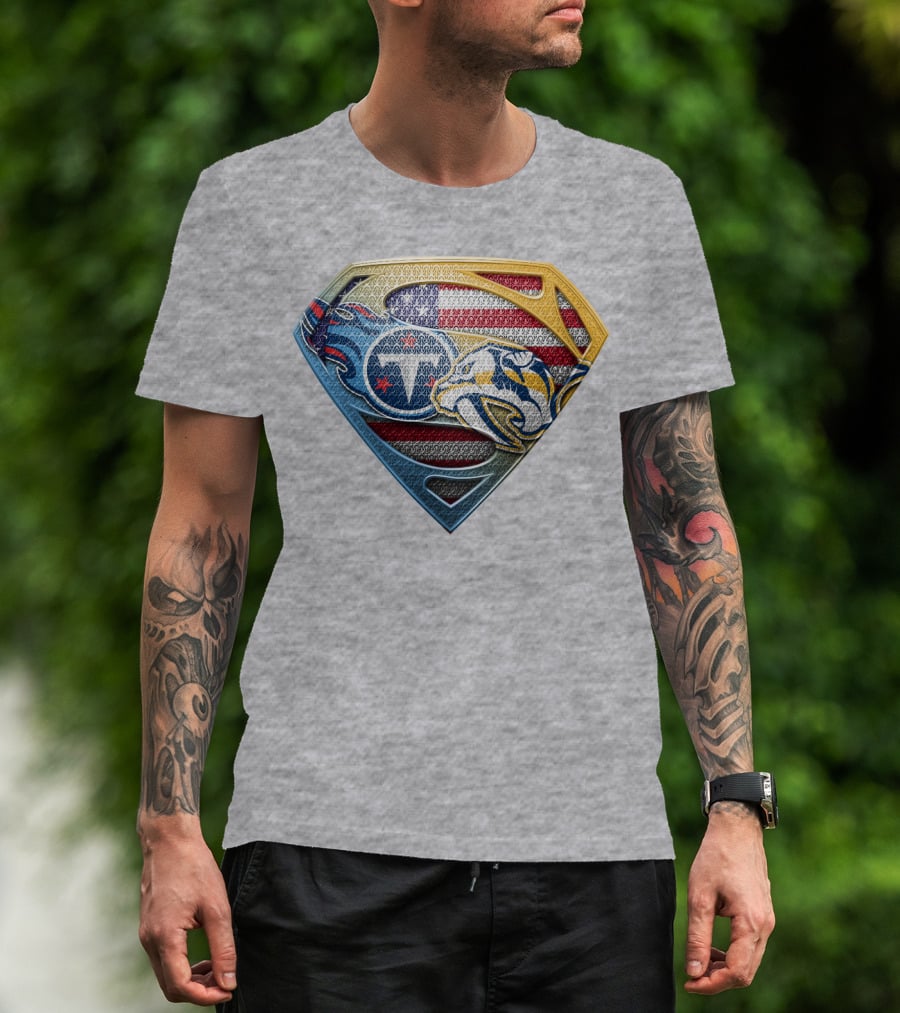 Tennessee Titans Pittsburgh Steelers American Flag Superman T-Shirt