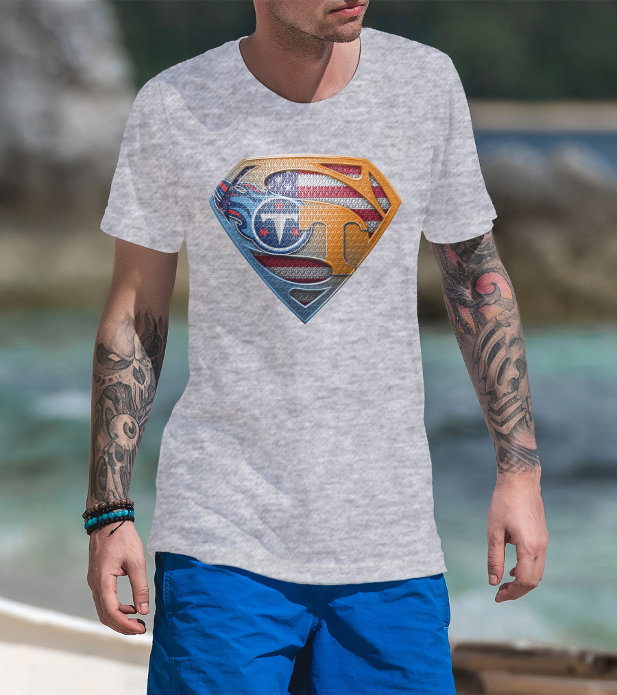 Tennessee Titans Superman Logo With American Flag Pattern T-Shirt