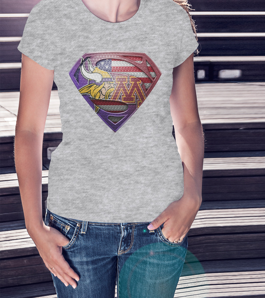 Minnesota Vikings And Golden Gophers American Flag Superman T-Shirt