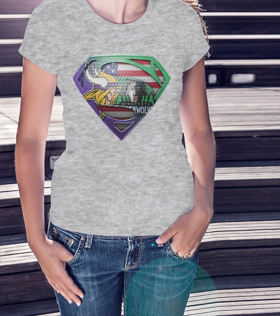 Minnesota Vikings Timberwolves American Flag Shield T-Shirt