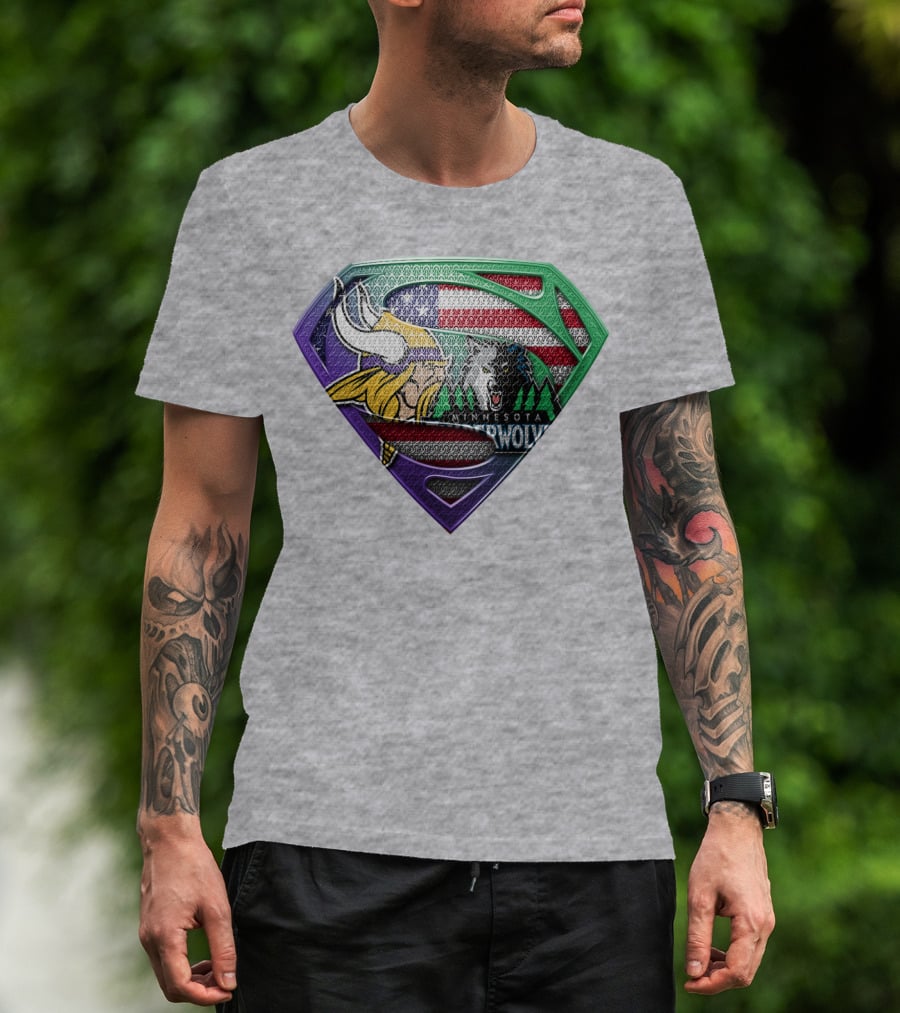 Minnesota Vikings Timberwolves American Flag Shield T-Shirt