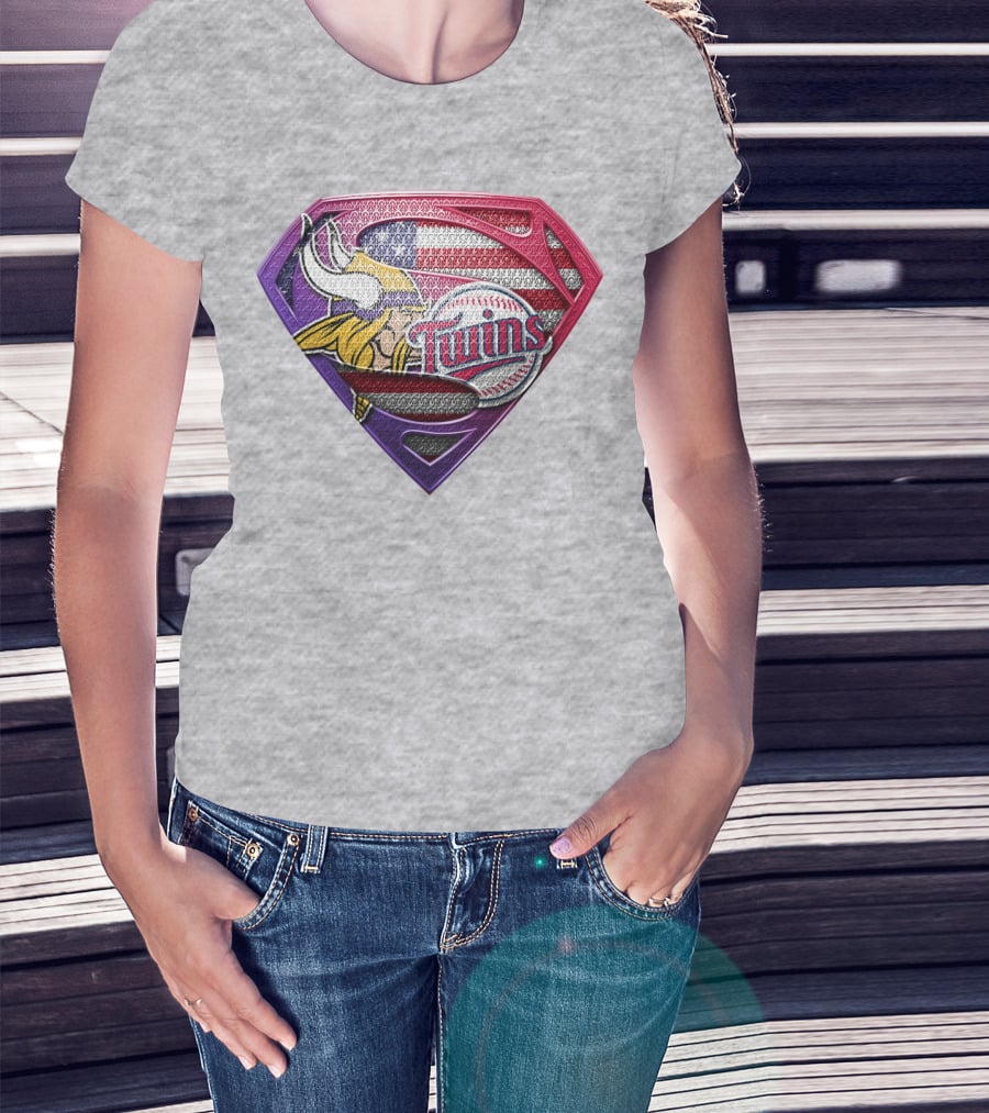 Minnesota Twins Vikings American Flag Superman T-Shirt