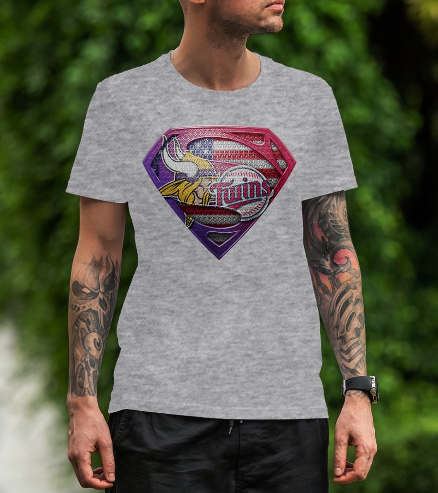 Minnesota Twins Vikings American Flag Superman T-Shirt