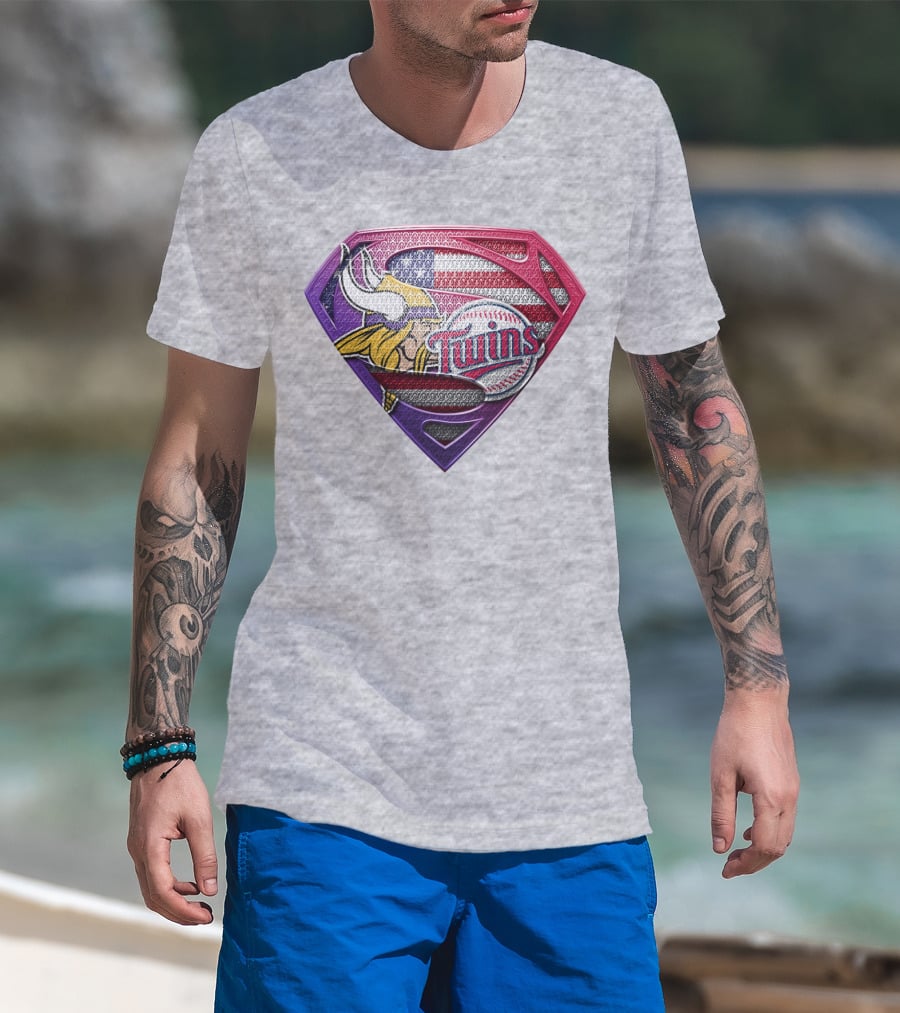 Minnesota Twins Vikings American Flag Superman T-Shirt