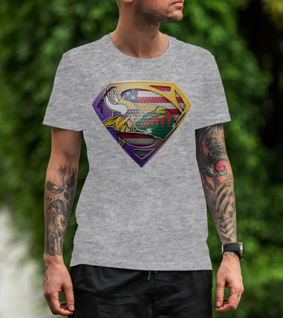 Superman Shield Minnesota Vikings Wild Usa Flag Combination T-Shirt