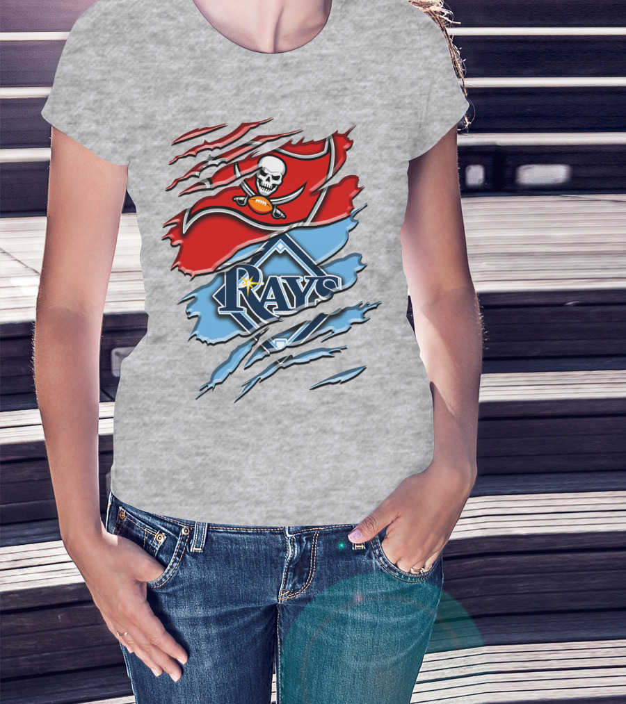 Buccaneers Skull And Crossbones Rah 027 Rays Mlb Nfl Crossover T-Shirt
