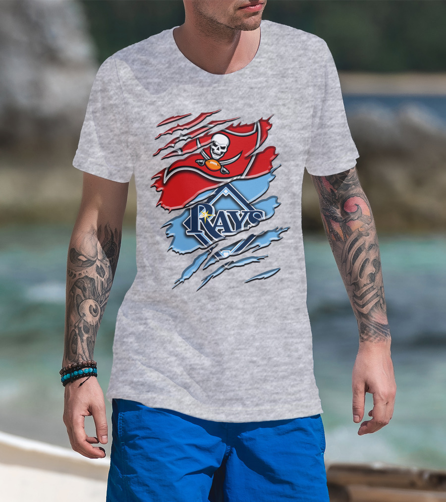 Buccaneers Skull And Crossbones Rah 027 Rays Mlb Nfl Crossover T-Shirt
