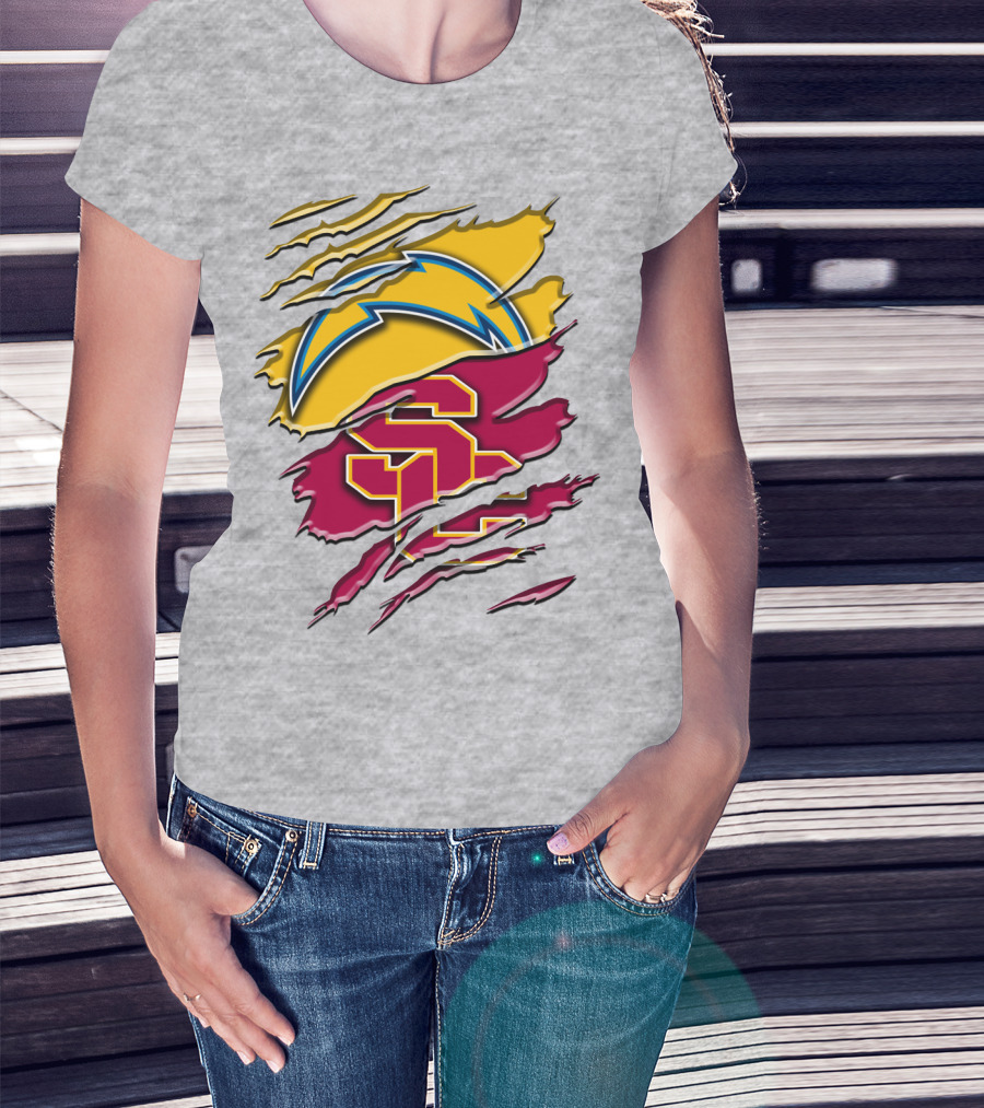 Los Angeles Chargers Usc Trojans Logo Merge T-Shirt