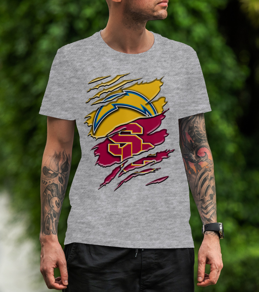 Los Angeles Chargers Usc Trojans Logo Merge T-Shirt