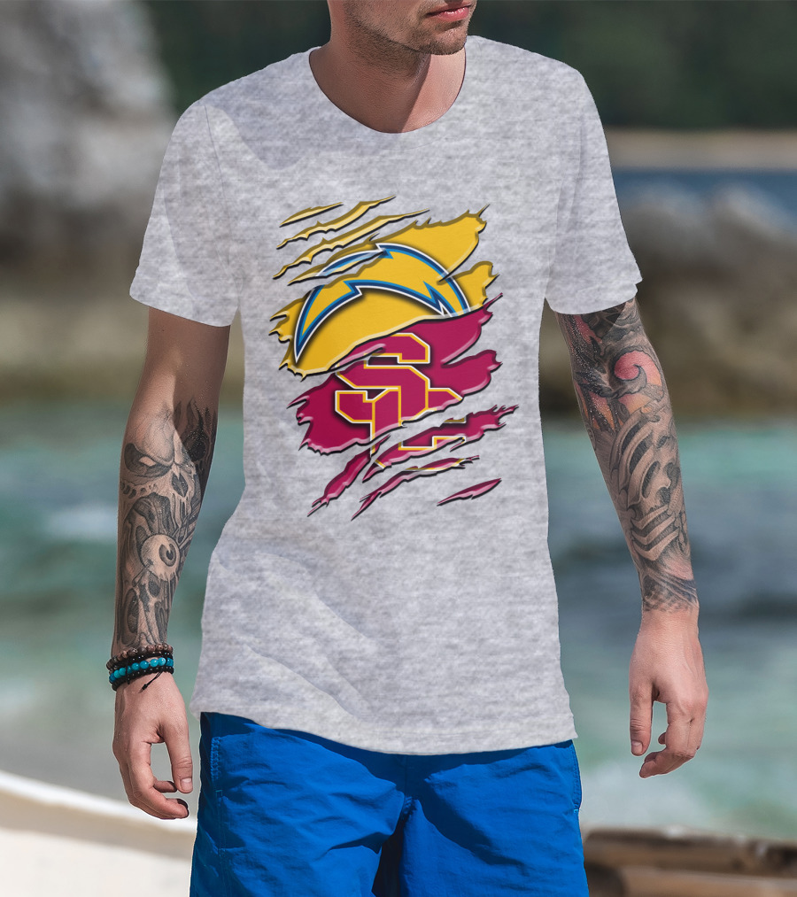 Los Angeles Chargers Usc Trojans Logo Merge T-Shirt