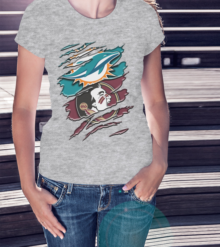 Dolphins Seminoles Fan Fusion T-Shirt