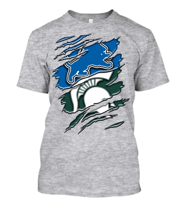 Detroit Lions Michigan State Spartans Ripped Claw Scratch Design Rah 076 T-Shirt