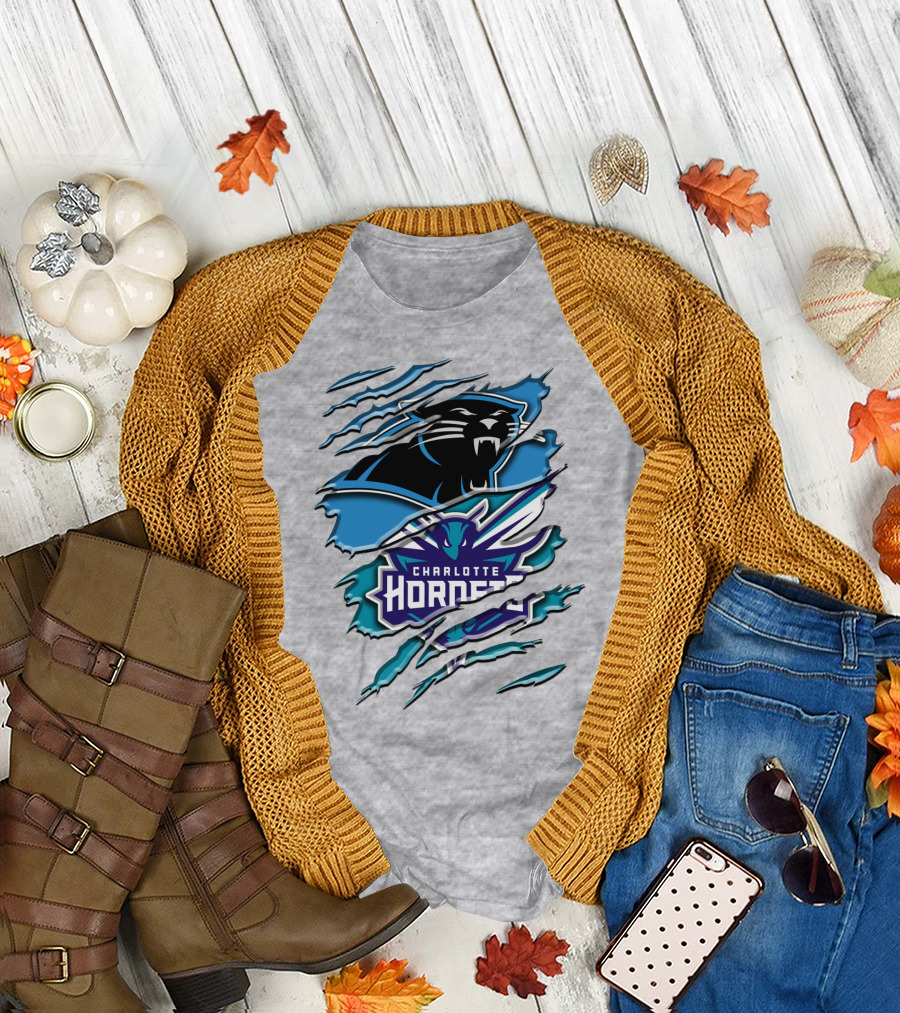 Panther And Charlotte Hornets Logo Rah T-Shirt