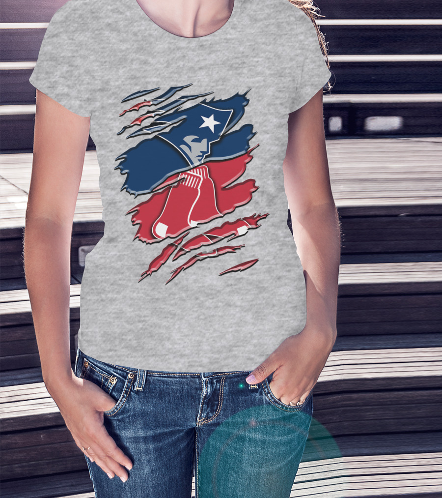 Patriots And Red Sox Ripped Design Rah 092 T-Shirt
