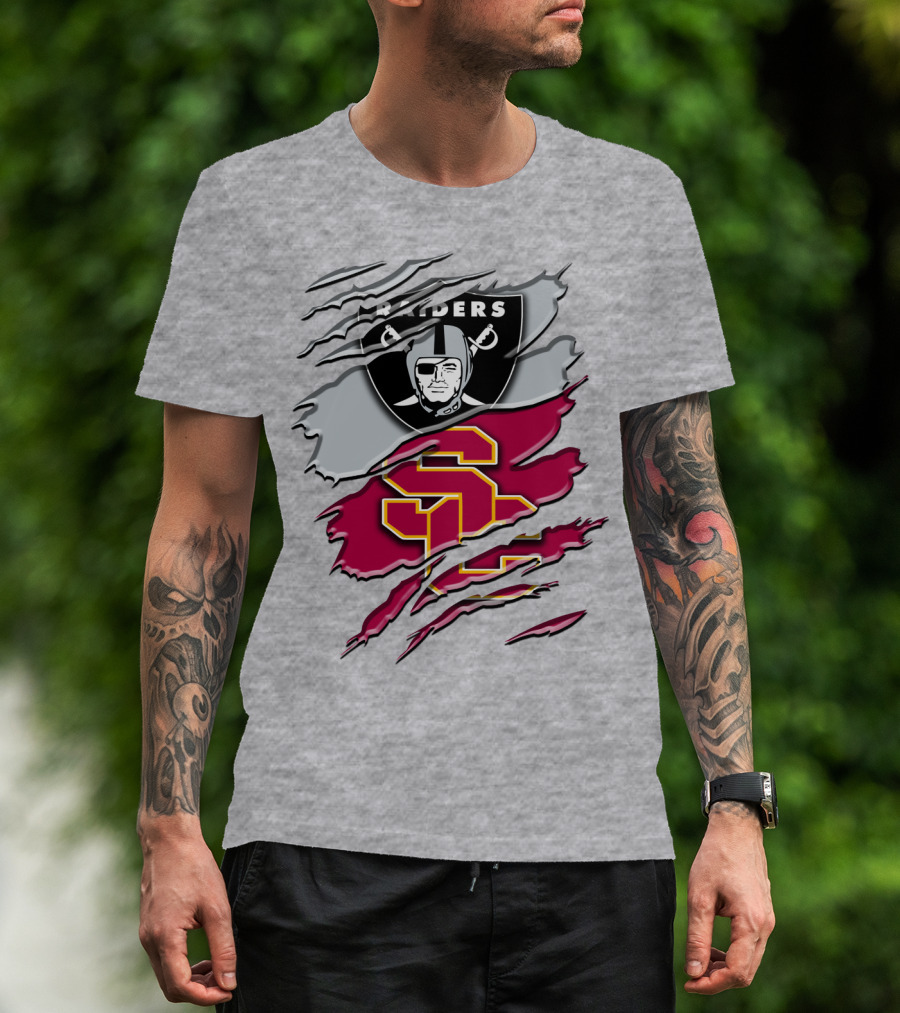 Raiders And Usc Trojans Logo Fusion Rah 098 T-Shirt