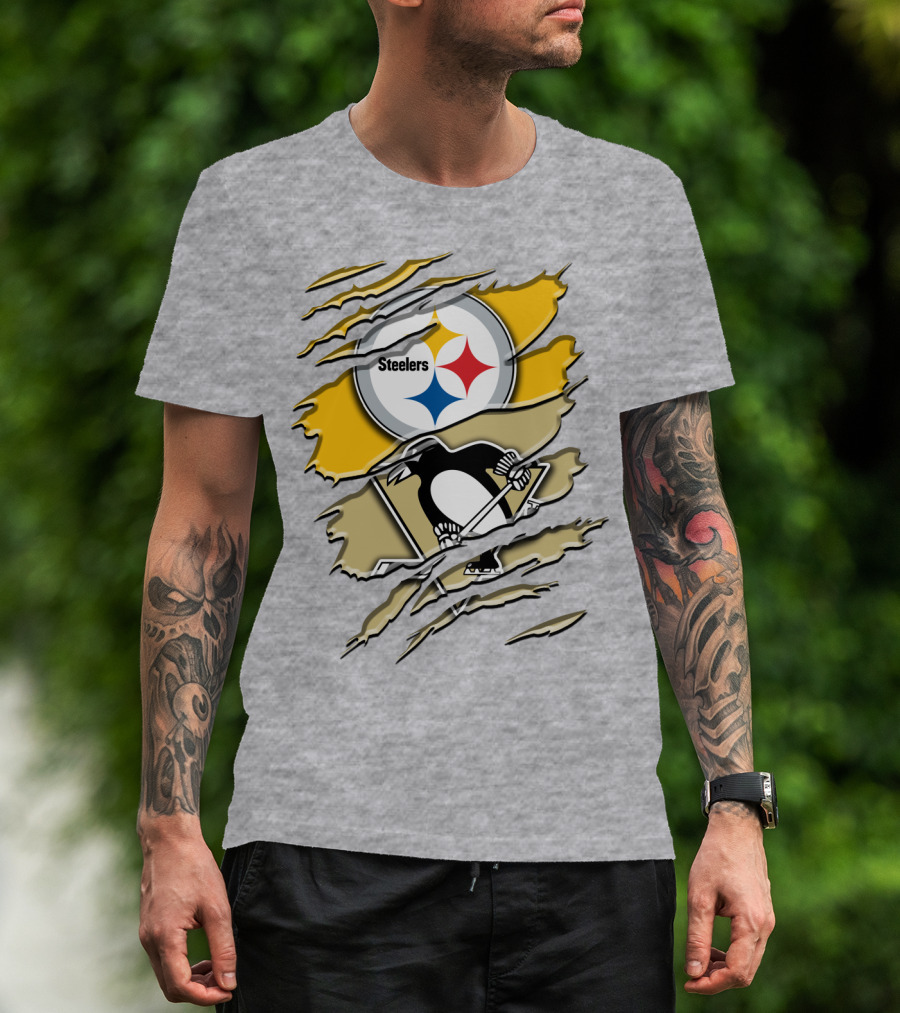 Steelers Penguins Torn Scratches Logo Collaboration T-Shirt