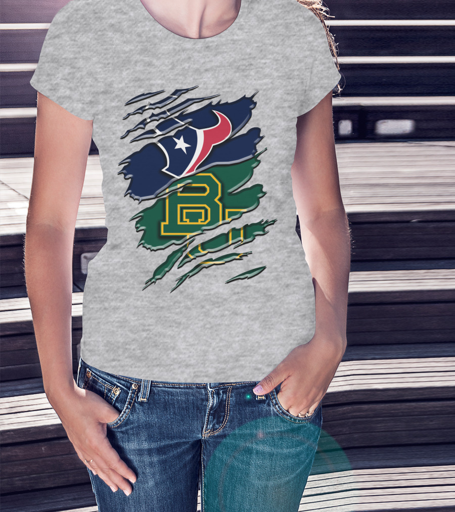 Baylor Bears Houston Texans Ripped Graphic Rah 116 T-Shirt