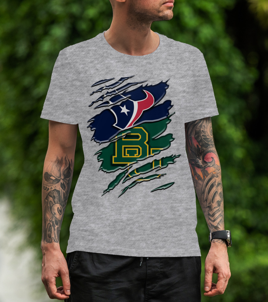 Baylor Bears Houston Texans Ripped Graphic Rah 116 T-Shirt