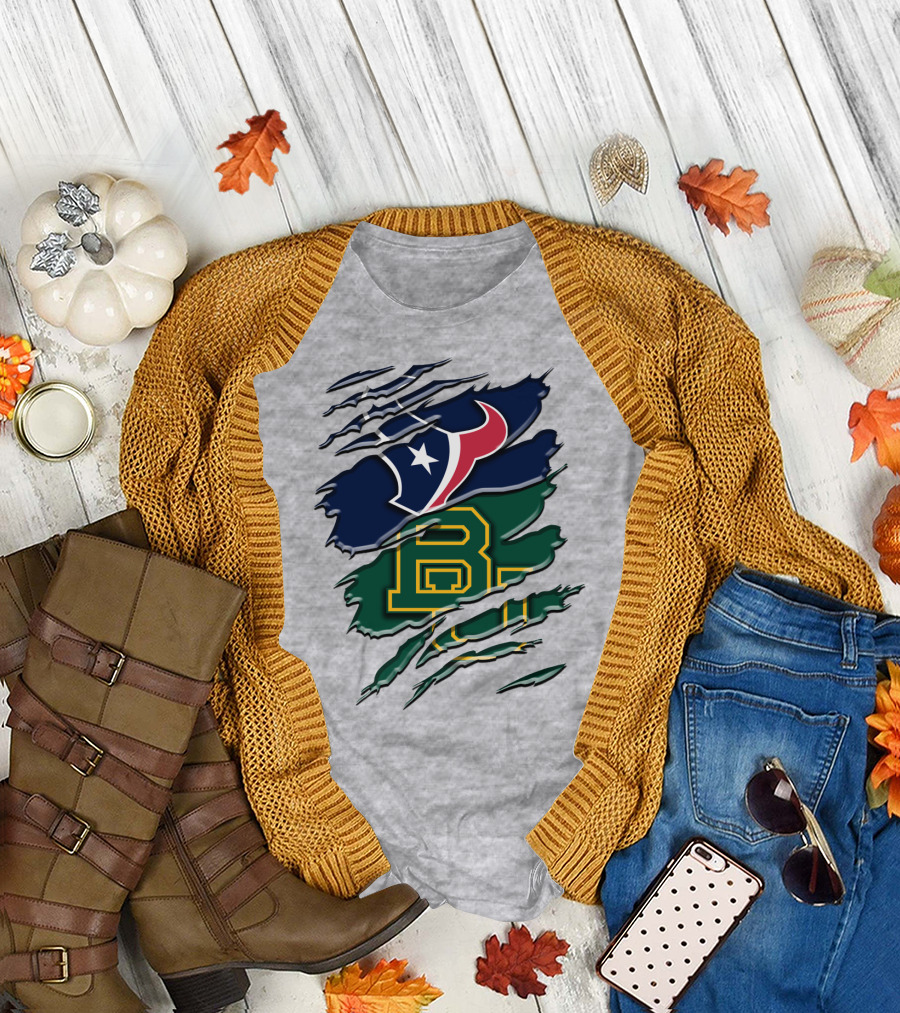 Baylor Bears Houston Texans Ripped Graphic Rah 116 T-Shirt