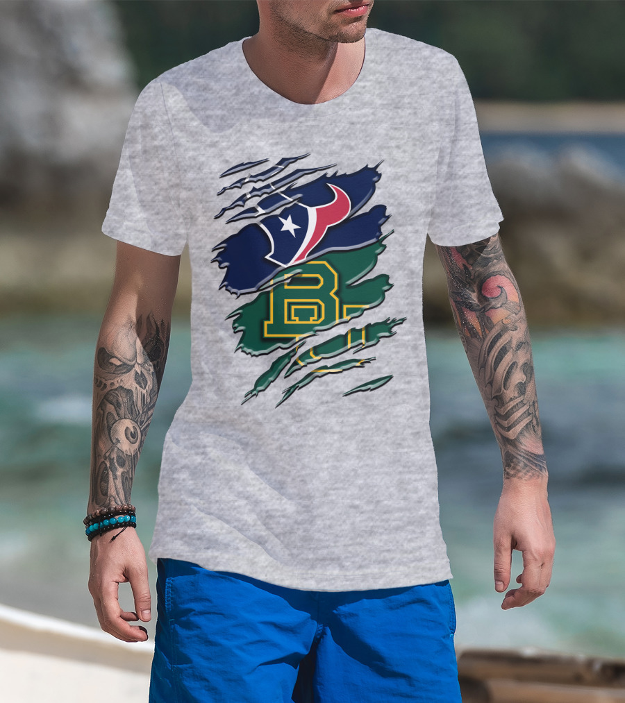 Baylor Bears Houston Texans Ripped Graphic Rah 116 T-Shirt