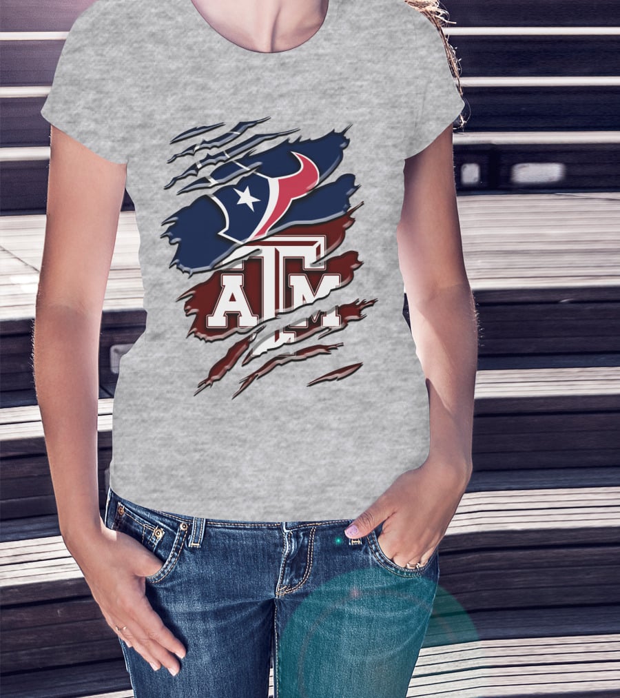 Texas A&M Aggies Houston Texans Torn Flag T-Shirt