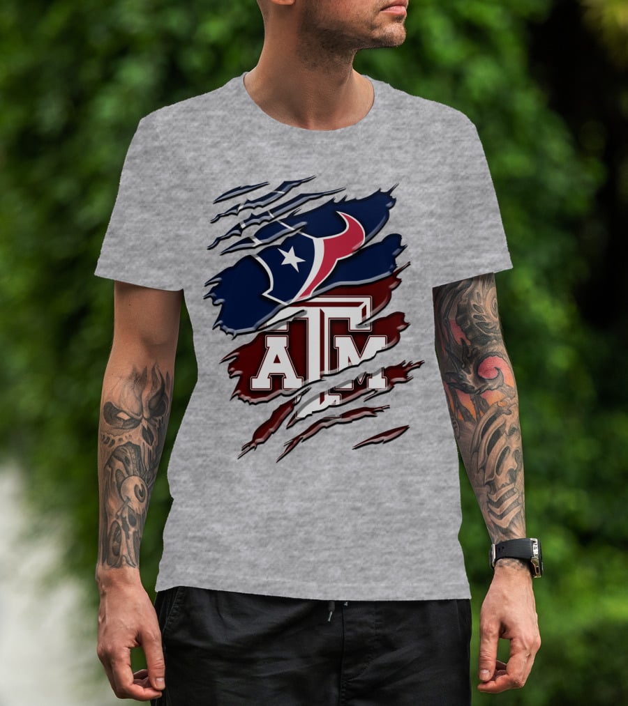Texas A&M Aggies Houston Texans Torn Flag T-Shirt