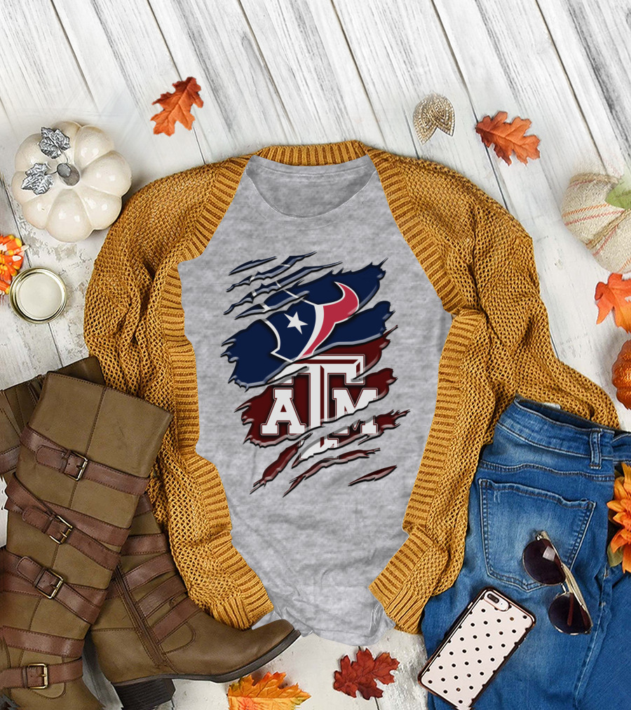 Texas A&M Aggies Houston Texans Torn Flag T-Shirt