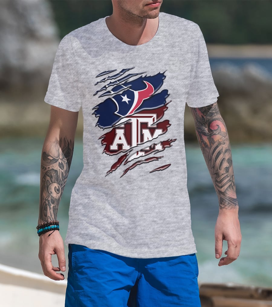 Texas A&M Aggies Houston Texans Torn Flag T-Shirt