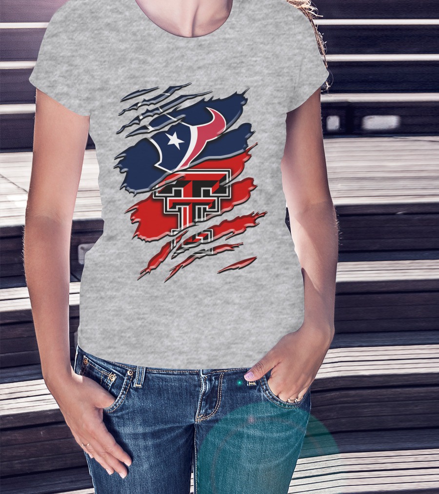 Houston Texans And Texas Tech Red Raiders Rip T-Shirt