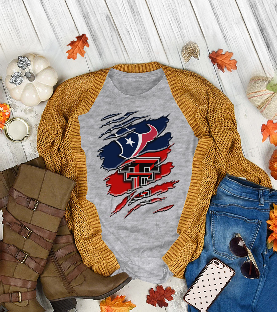 Houston Texans And Texas Tech Red Raiders Rip T-Shirt