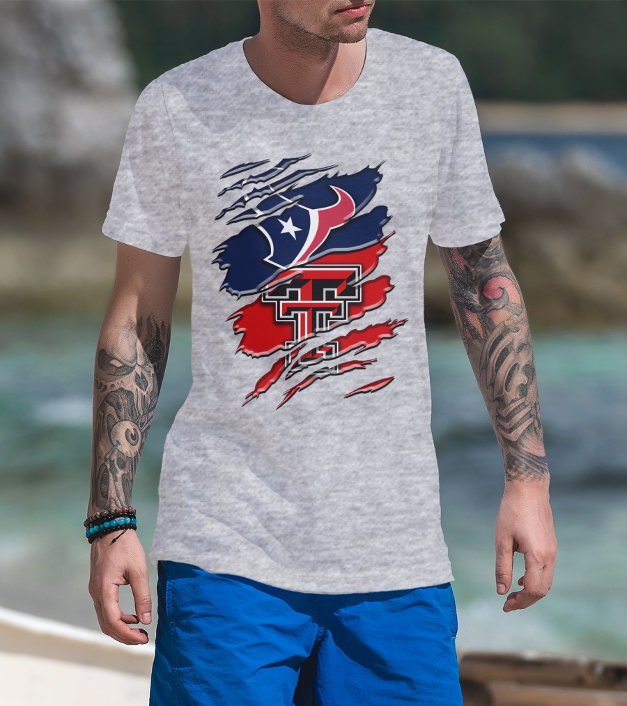 Houston Texans And Texas Tech Red Raiders Rip T-Shirt
