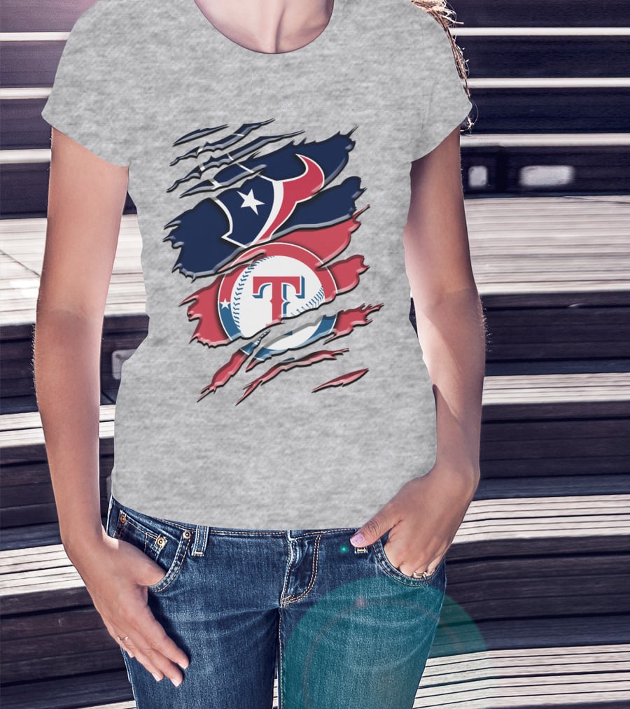 Houston Texans And Texas Rangers Sports Fan Rah 124 T-Shirt