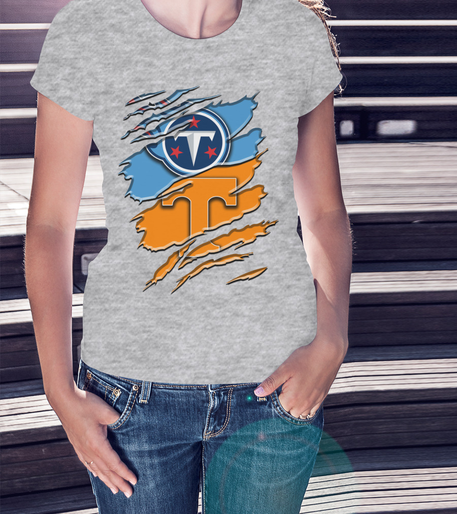 Tennessee Titans Logo With Tennessee Volunteers Colors Ripped Design Rah 131 T-Shirt