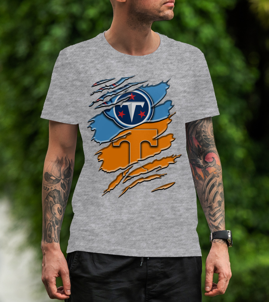Tennessee Titans Logo With Tennessee Volunteers Colors Ripped Design Rah 131 T-Shirt