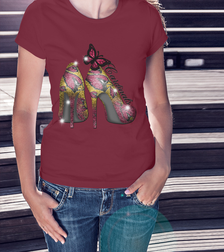 Arizona Cardinals Heels Butterfly Sparkle T-Shirt