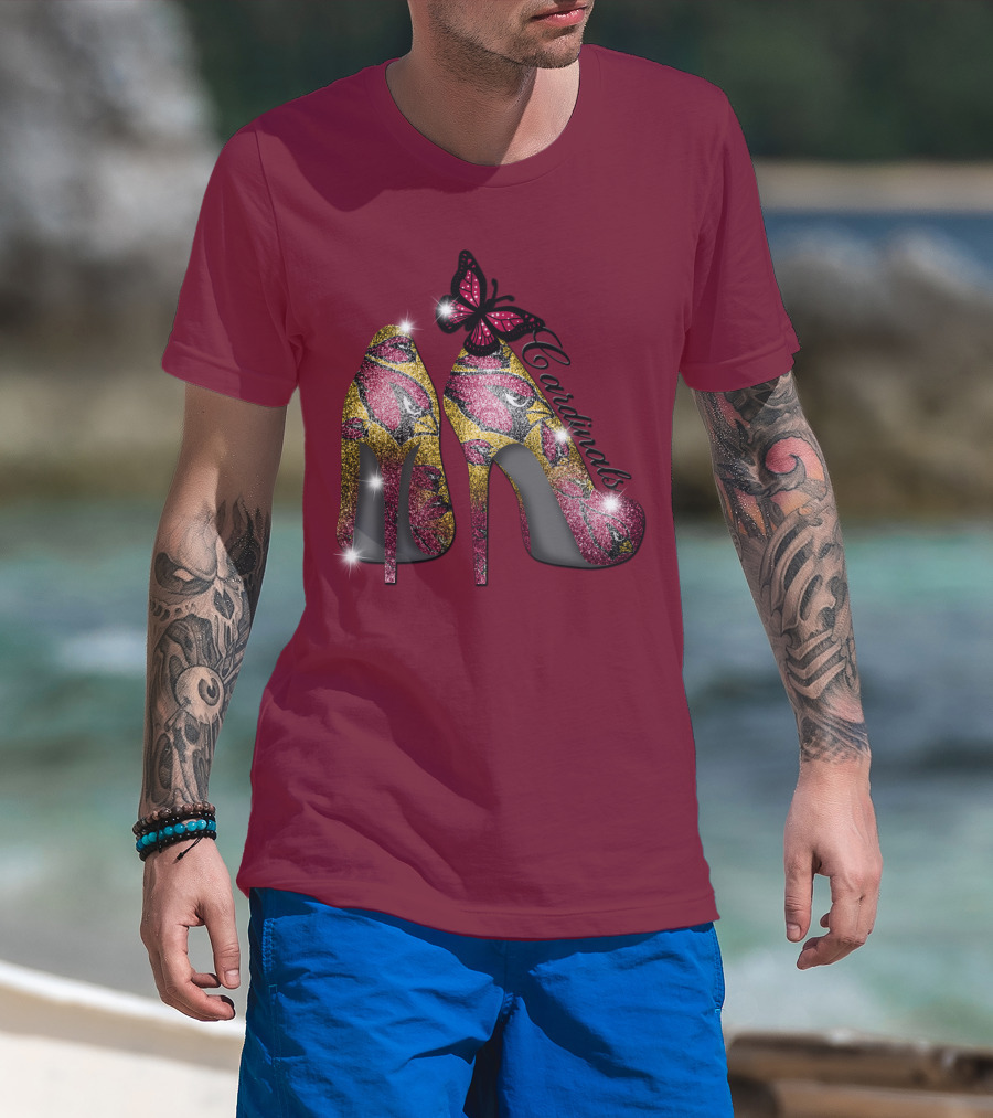 Arizona Cardinals Heels Butterfly Sparkle T-Shirt