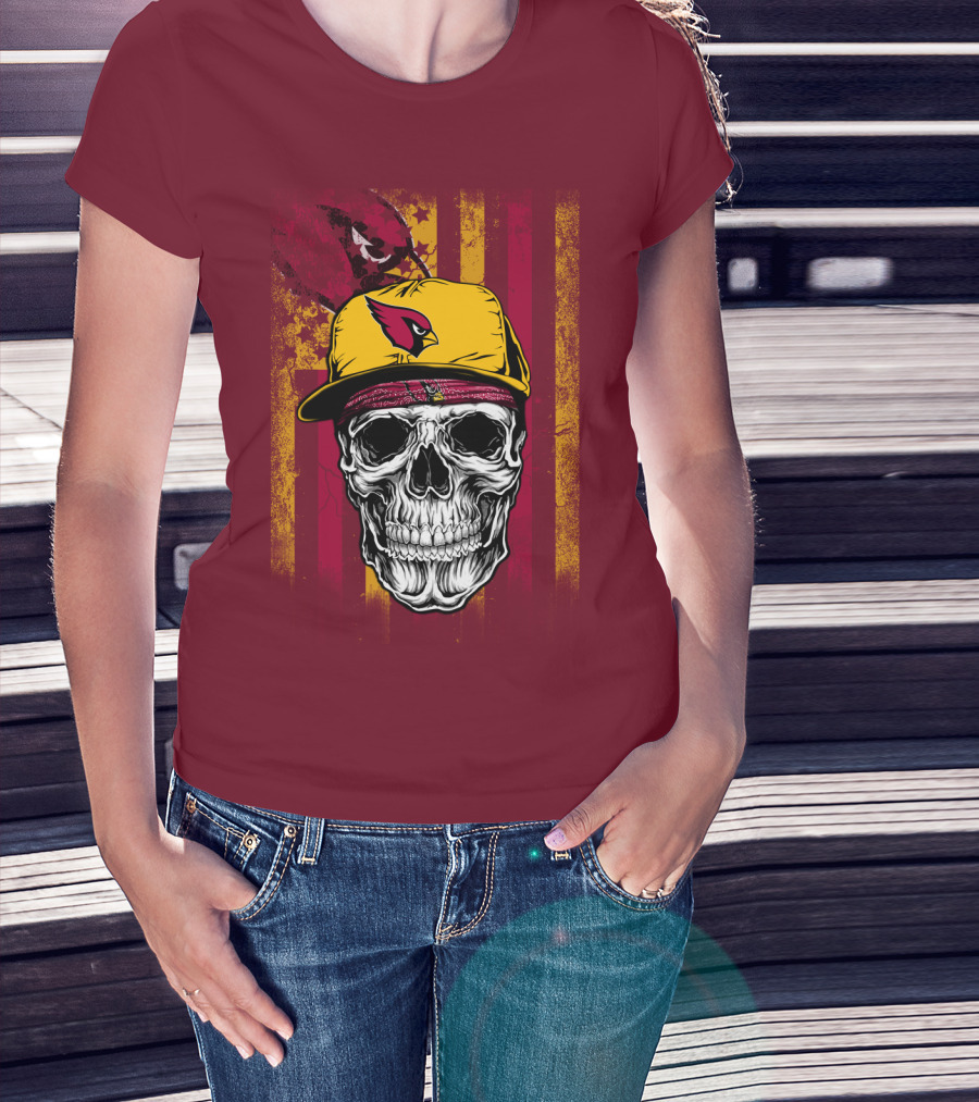 Arizona Cardinals Skull With Yellow Cap And Red T-Shirt