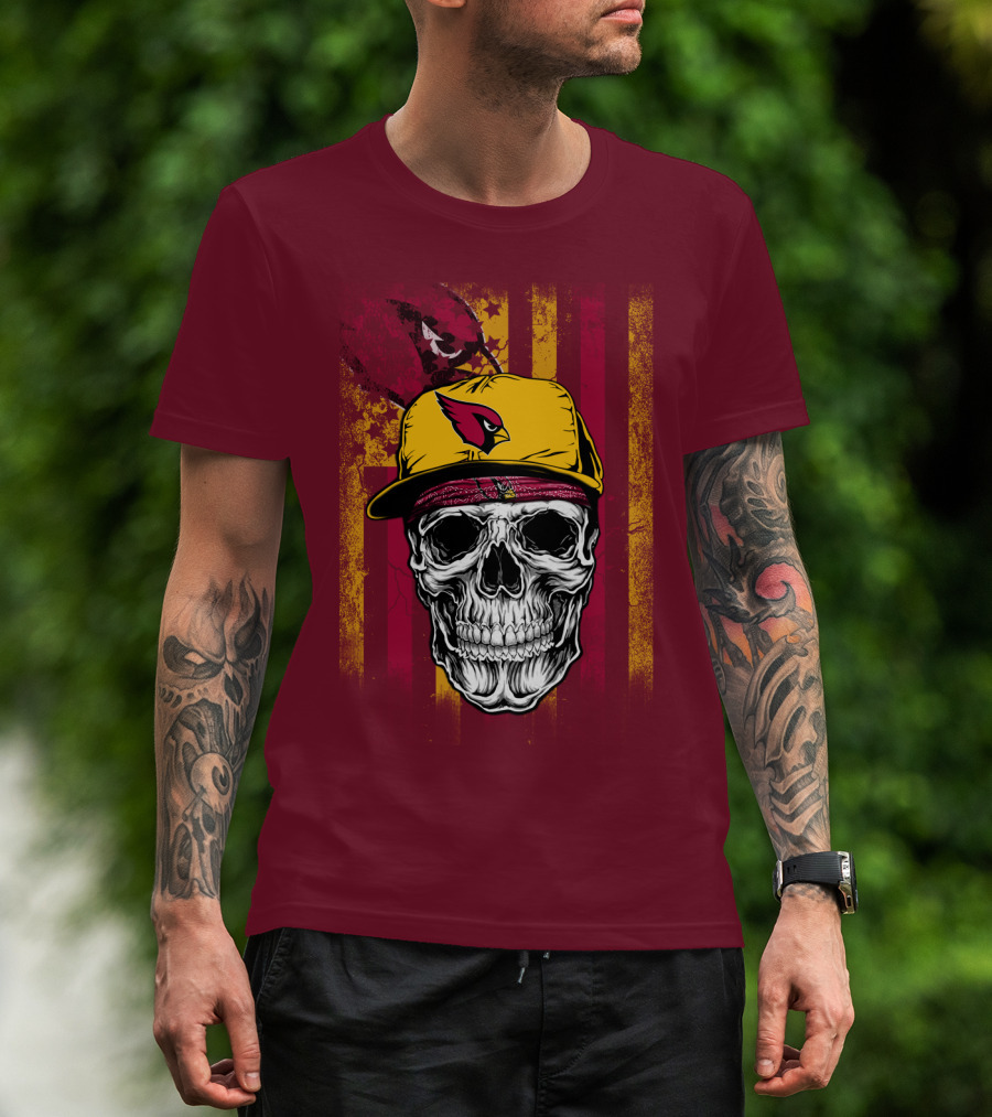 Arizona Cardinals Skull With Yellow Cap And Red T-Shirt