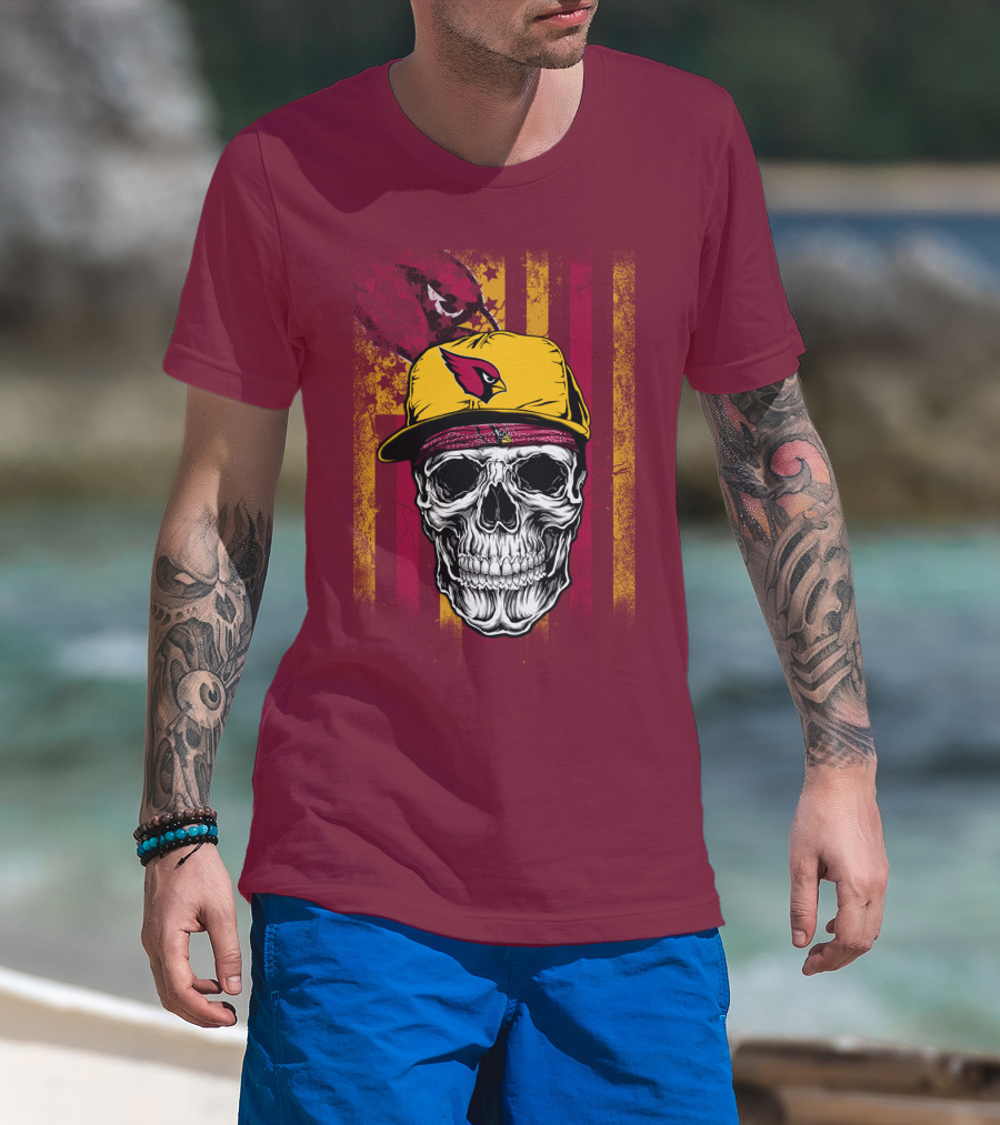 Arizona Cardinals Skull With Yellow Cap And Red T-Shirt
