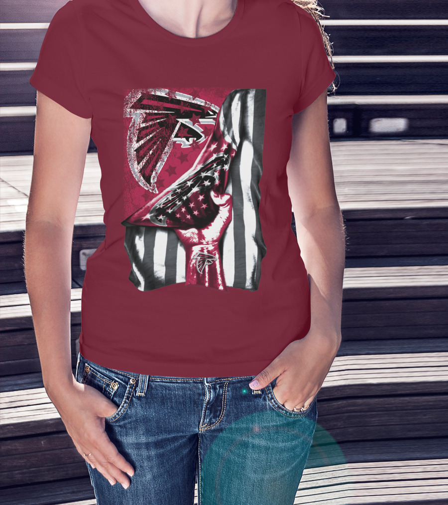 Atlanta Falcons Logo Stars And Stripes Fist Raised T-Shirt