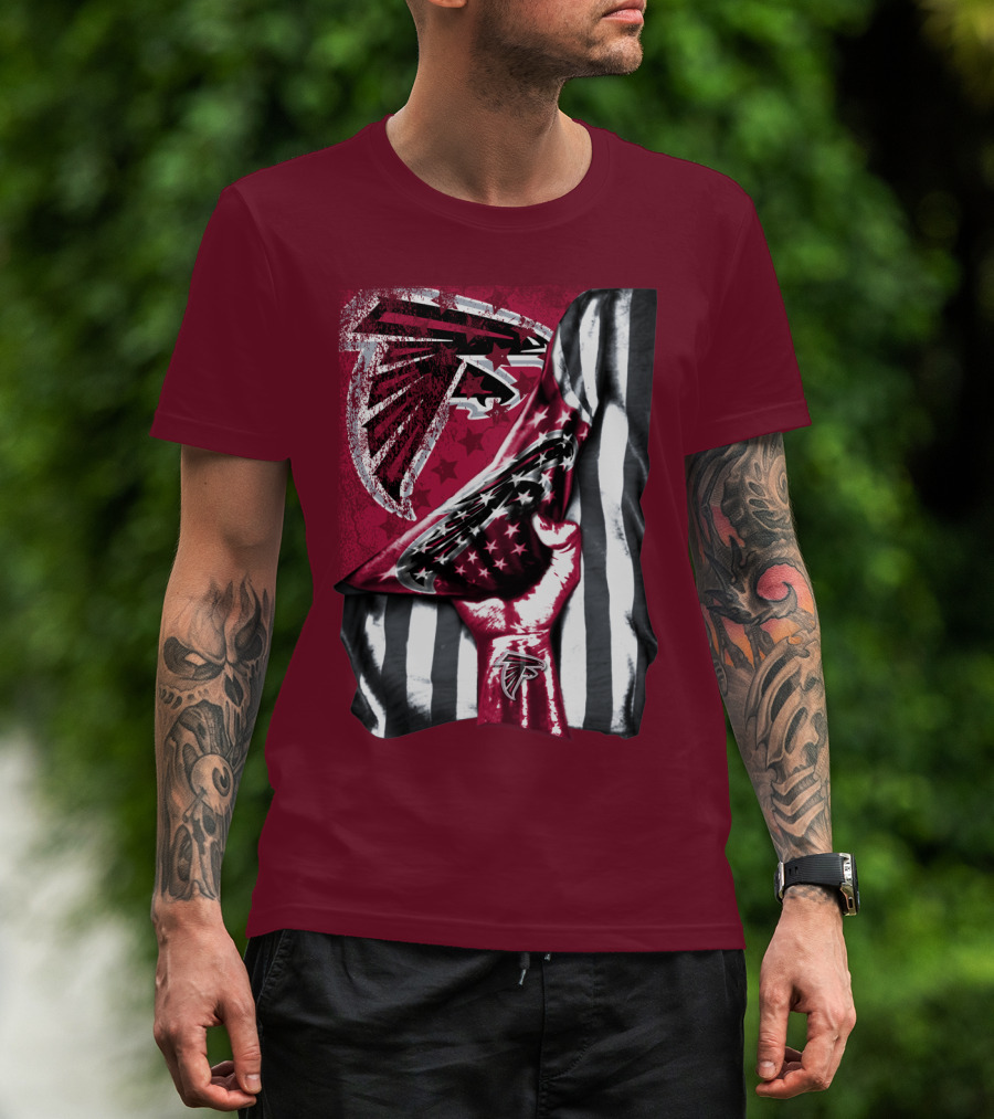 Atlanta Falcons Logo Stars And Stripes Fist Raised T-Shirt