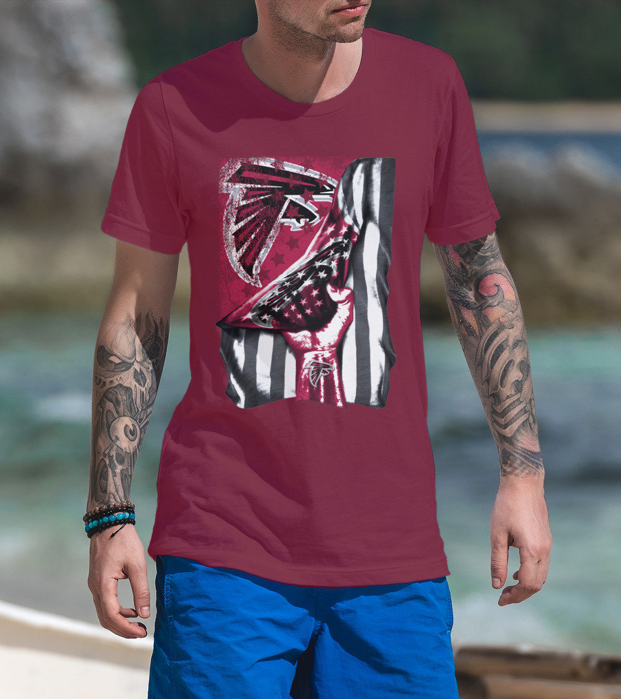 Atlanta Falcons Logo Stars And Stripes Fist Raised T-Shirt